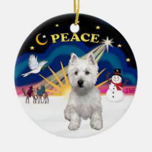 Xmas Sunrise - West Highland Terrier Ceramic Tree Decoration