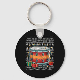 Xmas Sweater Style Ugly Musical Drum Christmas  Key Ring