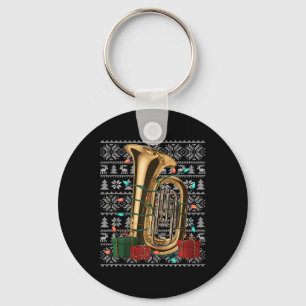 Xmas Sweater Style Ugly Musical Tuba Christmas Key Ring