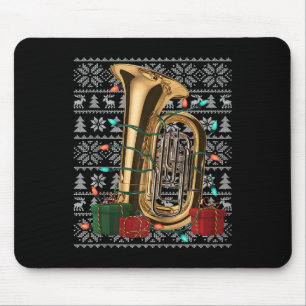 Xmas Sweater Style Ugly Musical Tuba Christmas Mouse Pad