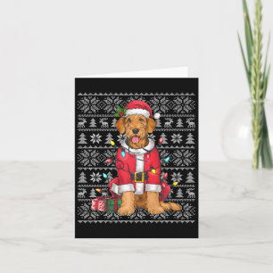 Xmas Sweater Style Ugly Santa Airedale Terrier Dog Card