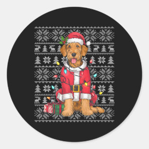 Xmas Sweater Style Ugly Santa Airedale Terrier Dog Classic Round Sticker