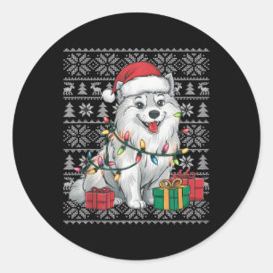 Xmas Sweater Style Ugly Santa American Eskimo Dog Classic Round Sticker