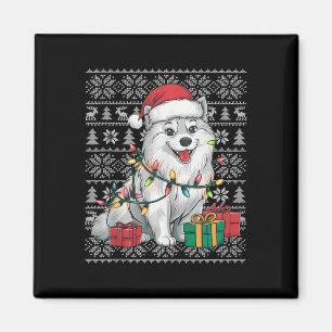Xmas Sweater Style Ugly Santa American Eskimo Dog Magnet