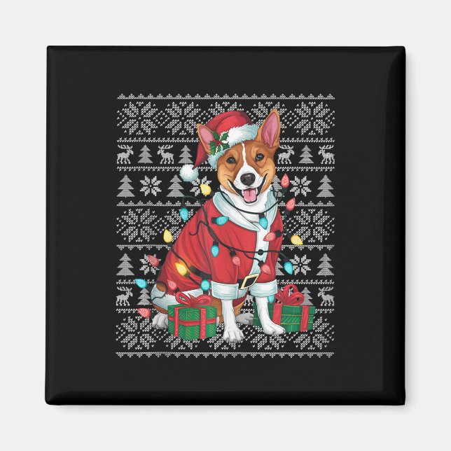 Xmas Sweater Style Ugly Santa Basenji Dog Christma Magnet (Front)