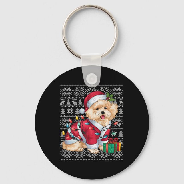 Xmas Sweater Style Ugly Santa Bichon Frise Dog Chr Key Ring (Front)