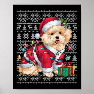 Xmas Sweater Style Ugly Santa Bichon Frise Dog Chr Poster