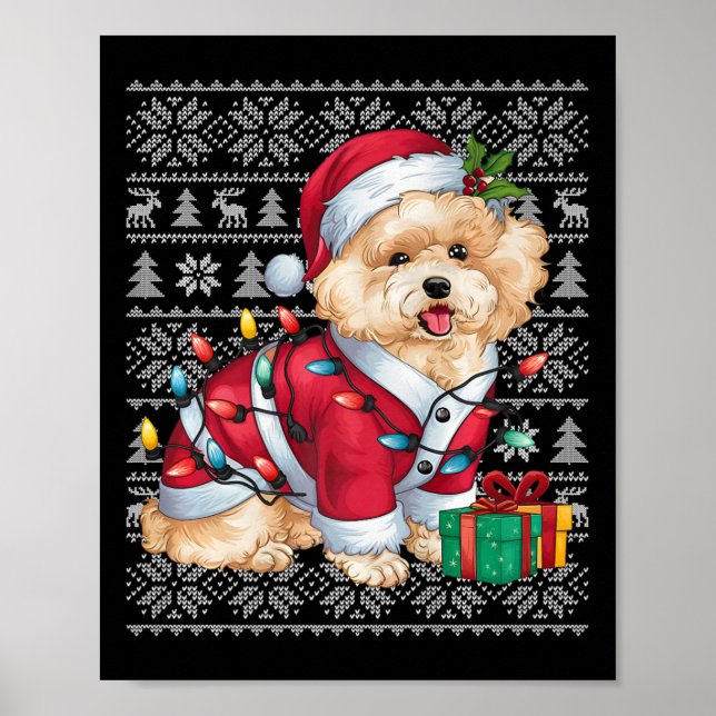 Xmas Sweater Style Ugly Santa Bichon Frise Dog Chr Poster (Front)