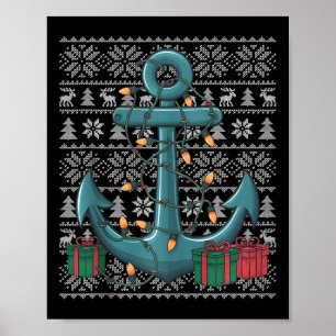 Xmas Sweater Style Ugly Santa Boat Anchor Christma Poster