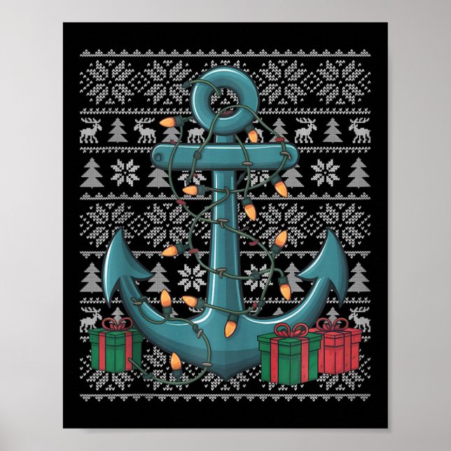 Xmas Sweater Style Ugly Santa Boat Anchor Christma Poster (Front)