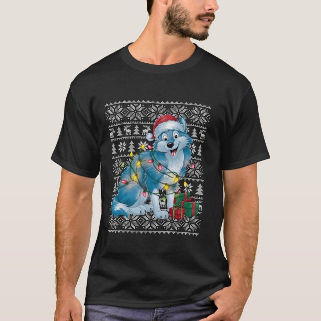Xmas Sweater Style Ugly Santa Hat Arctic Wolf Chri (Front)