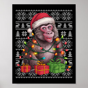 Xmas Sweater Style Ugly Santa Hat Baboon Christmas Poster