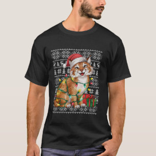 Xmas Sweater Style Ugly Santa Hat Bobcat Christmas