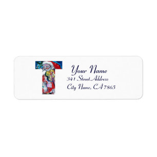 XMAS T LETTER /SANTA  CLAUS WITH VIOLIN MONOGRAM RETURN ADDRESS LABEL
