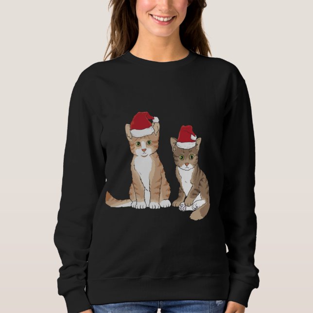 Xmas Tabby Kitten Red Santa Hat Meow Cute Christma Sweatshirt (Front)