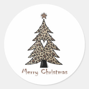 Xmas Tee Leopard Print Christmas Tree For Animal L Classic Round Sticker