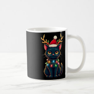 Xmas Tee Reindeer Black Cute Cat Christmas Lights  Coffee Mug