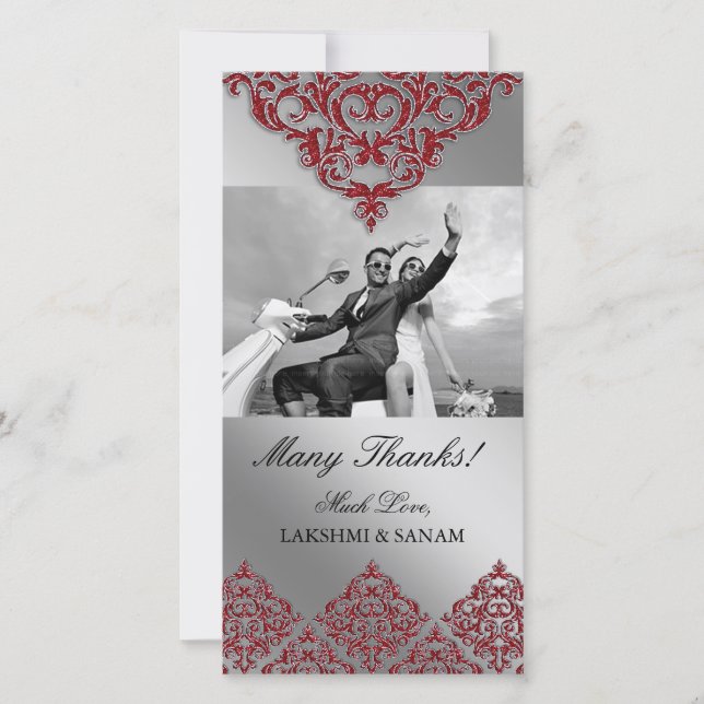 Xmas Thank You Photocard Indian Damask Red Card (Front)