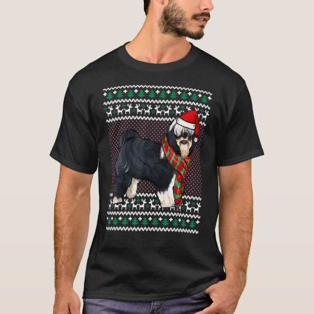 Xmas Tibetan Terrier Dog Santa Hat Ugly Christmas T-Shirt (Front)