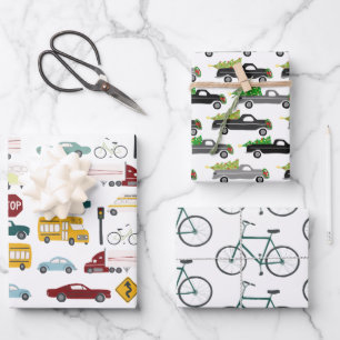 Xmas Traffic Cars Trucks Bikes Variety Pack Wrapping Paper Sheet