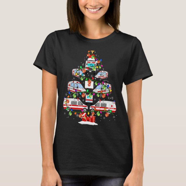 Xmas Tree Ambulance Xmas Lights Santa Ambulance Dr T-Shirt (Front)