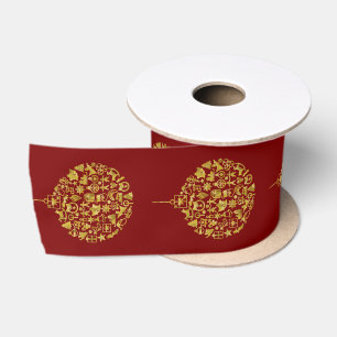 Xmas - Tree- Ball with Christmas Icons 2 Satin Ribbon