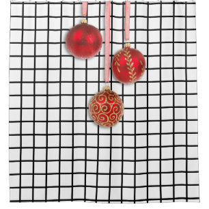 Xmas Tree Baubles red + your ideas Shower Curtain
