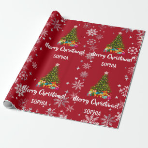 Xmas Tree Baubles Snowflakes Personalized Name Wrapping Paper