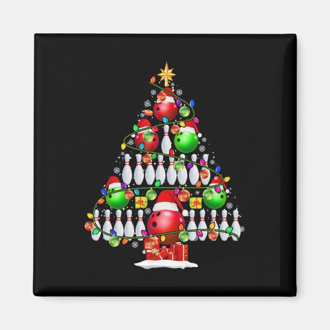 Xmas Tree Bowling Xmas Lights Santa Bowling Ll Pla Magnet (Front)