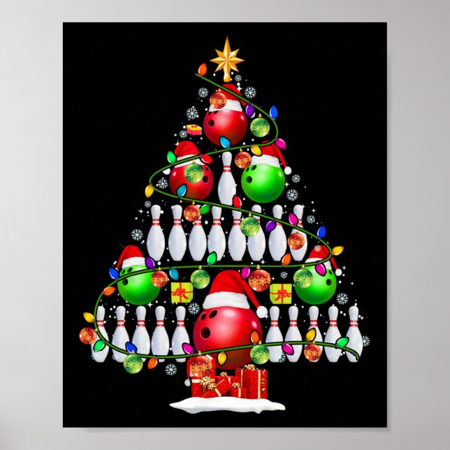 Xmas Tree Bowling Xmas Lights Santa Bowling Ll Pla Poster (Front)