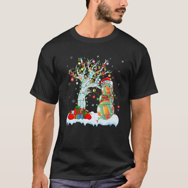 Xmas Tree Decoration Lights Snowman Handball Chris T-Shirt (Front)