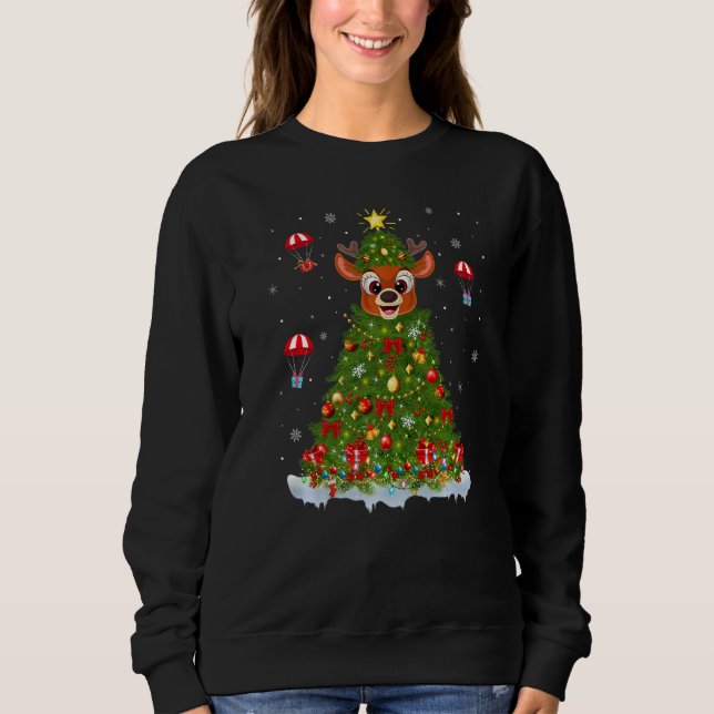 Xmas Tree Decorations Lights Santa Deer Christmas Sweatshirt (Front)