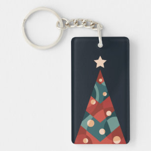 Xmas tree design, red blue abstract retro  key ring