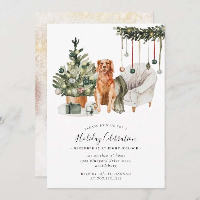 Xmas Tree Dog, Holiday Celebration Christmas Party Invitation (Front/Back)