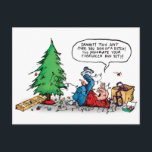 Xmas Tree Fight Holiday Postcard<br><div class="desc">Ever felt like this guy? Holiday time can stress you out,  so give a good laugh with this funny card. 

 Customise it! Change the wording inside to say anything you want! 

 Also available as greeting card (folding).
 

 This cartoon is also available on other gifts!</div>