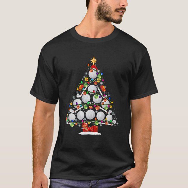 Xmas Tree Golf Xmas Lights Santa Golf Ball Player T-Shirt (Front)