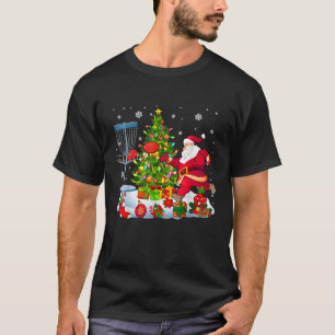 Xmas Tree Light Presents Santa Playing Disc Golf P T-Shirt