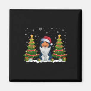Xmas Tree Light Rough Collie Dog Santa Hat Christm Magnet