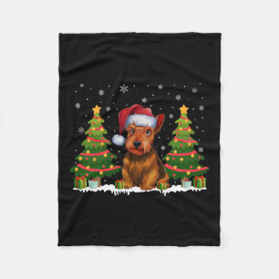 Xmas Tree Light Scottish Terrier Dog Santa Christm Fleece Blanket