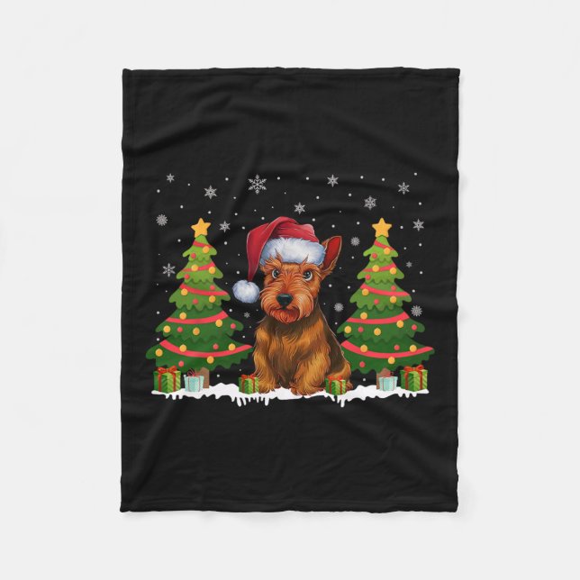 Xmas Tree Light Scottish Terrier Dog Santa Christm Fleece Blanket (Front)