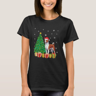 Xmas Tree Lighting Santa Hat Basenji Dog Christmas T-Shirt