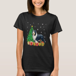 Xmas Tree Lighting Santa Hat Bearded Collie Dog Ch T-Shirt