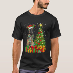 Xmas Tree Lighting Santa Hat Belgian Malinois Dog  T-Shirt