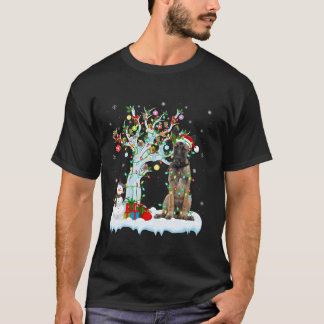Xmas Tree Lighting Santa Hat Belgian Malinois Dog  T-Shirt