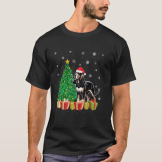 Xmas Tree Lighting Santa Hat Bloodhound Dog Christ T-Shirt