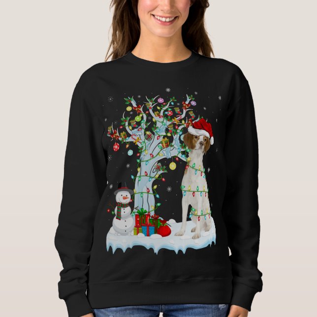 Xmas Tree Lighting Santa Hat Brittany Spaniel Dog  Sweatshirt (Front)