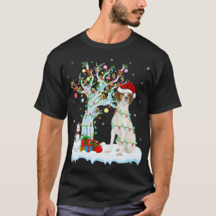 Xmas Tree Lighting Santa Hat Brittany Spaniel Dog  T-Shirt