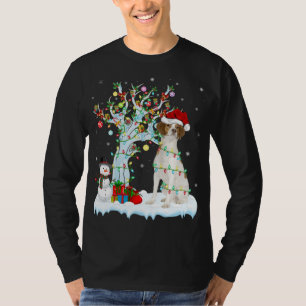 Xmas Tree Lighting Santa Hat Brittany Spaniel Dog T-Shirt