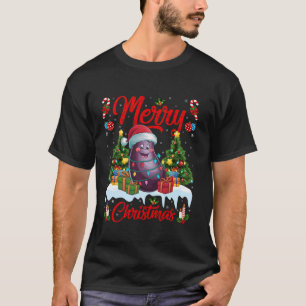 Xmas Tree Lighting Santa Hat Funny Eggplant Christ T-Shirt