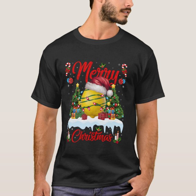 Xmas Tree Lighting Santa Hat Lemon Christmas T Shi T-Shirt (Front)